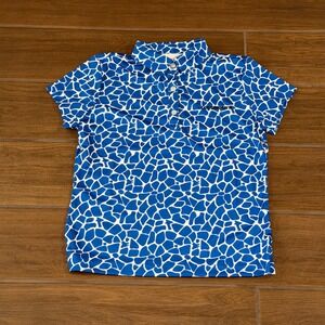 Loudmouth Golf Polo Shirt Womens XS Blue White Giraffe Print Short Sleeve Top